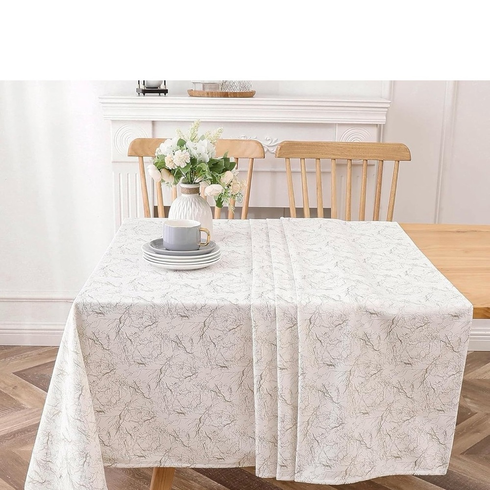 New Majestic Giftware Velvet Rectangle Tablecloth White With Gold Branch Print